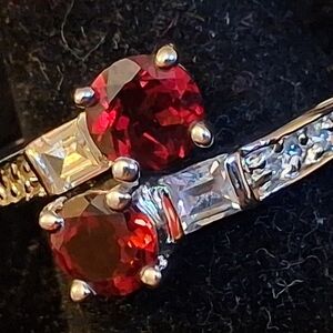 Sterling Silver Women's Ring With Faux Garnets And Faux Diamonds Size 10 3/4